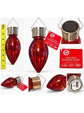Christmas House Red Jewel Hanging Solar Light – 8” – Christmas Decor
